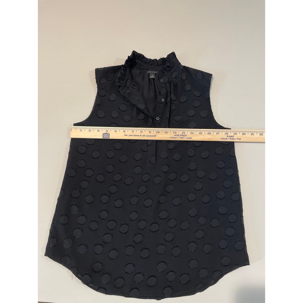 Ann Taylor Black Ruffle Neck Sleeveless Top with Polka Dot Inlay - Picture 4 of 7